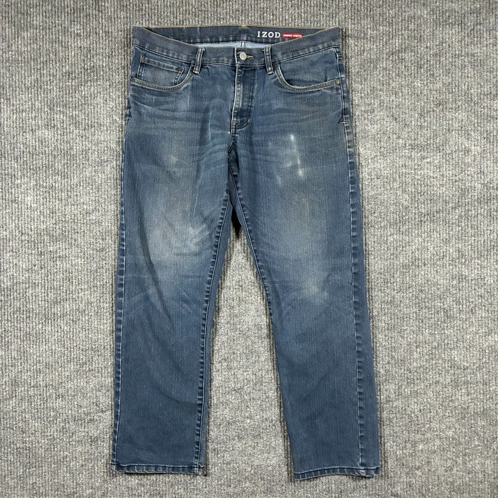 IZOD Comfort Stretch Straight Fit Jeans Mens Size 34x30 Blue Denim Low‎ Rise